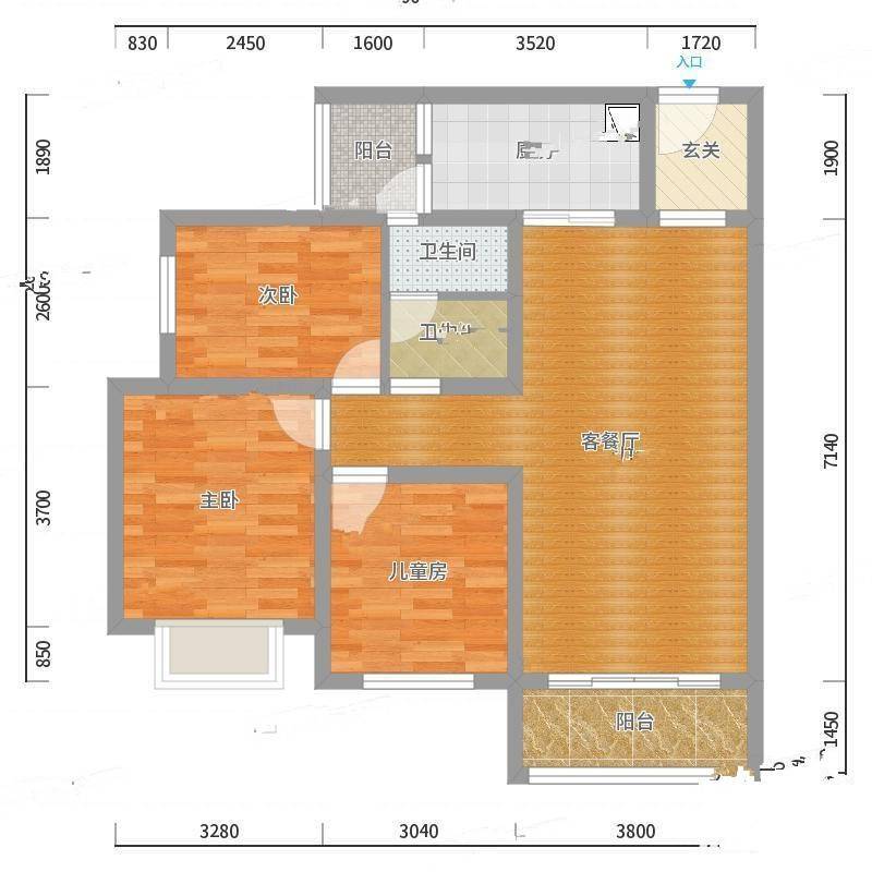 涪陵金科天籁城3室0厅0卫91㎡户型图