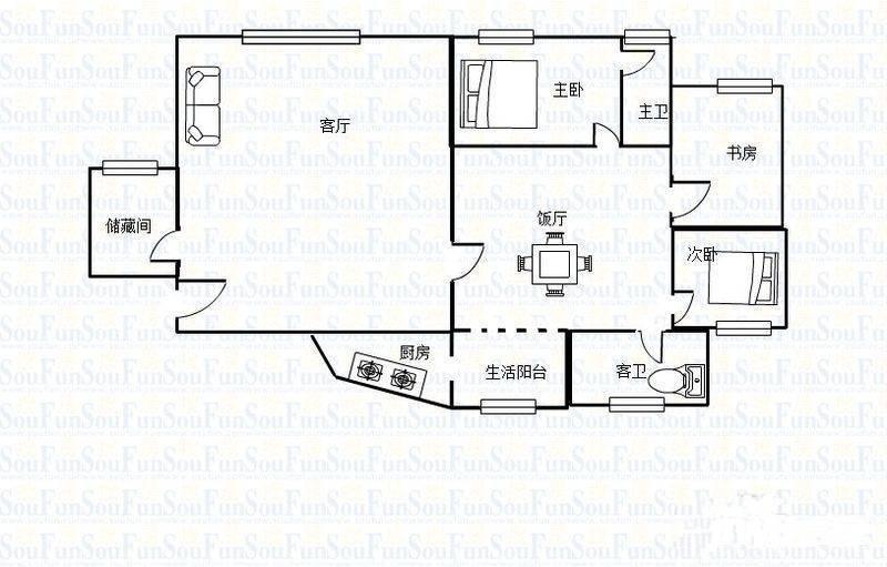 益川科能小区4室2厅2卫130㎡户型图