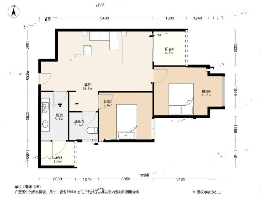 祥瑞城2室2厅1卫66.9㎡户型图