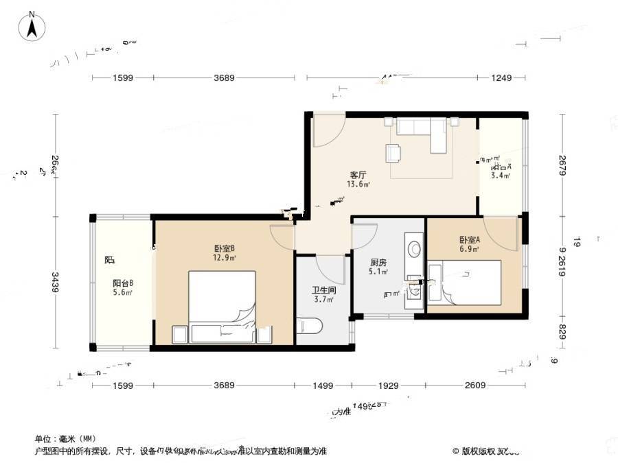 吉祥鑫座2室1厅1卫58㎡户型图