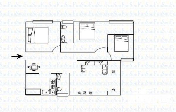 四环路小区3室2厅2卫152㎡户型图