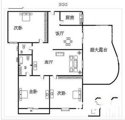 电视塔村2室1厅1卫71㎡户型图