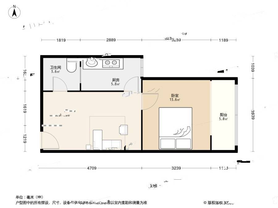 荧鸿城1室1厅1卫47.9㎡户型图