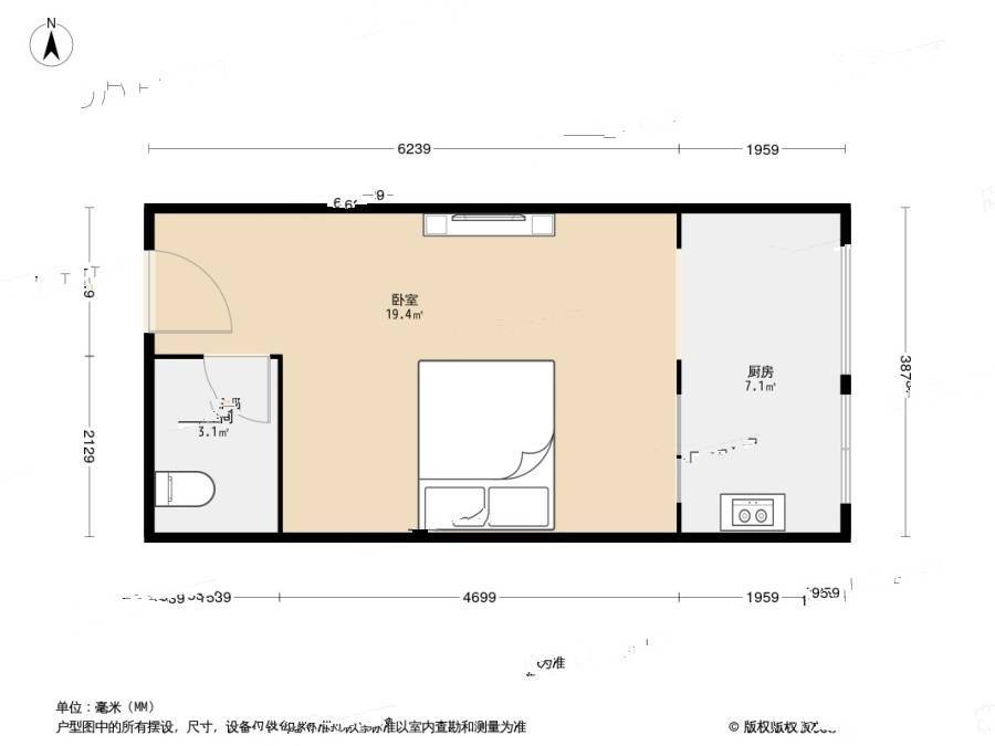 金洲大厦1室0厅1卫41.4㎡户型图