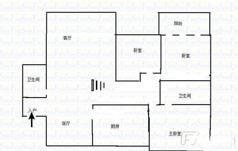 直港大道佳庆园3室2厅1卫138㎡户型图