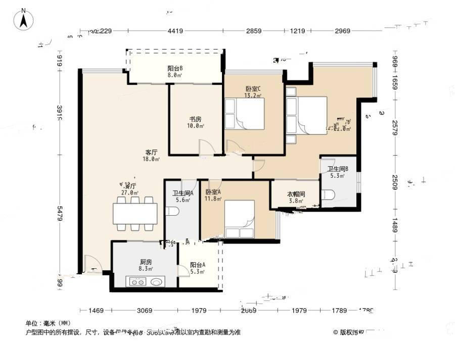 劲力五星城4室2厅2卫137.3㎡户型图