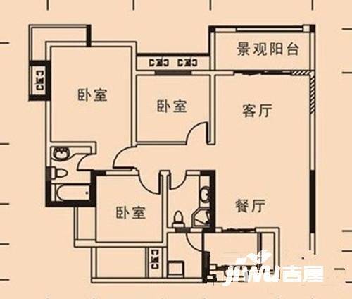 劲力五星城3室2厅2卫77㎡户型图