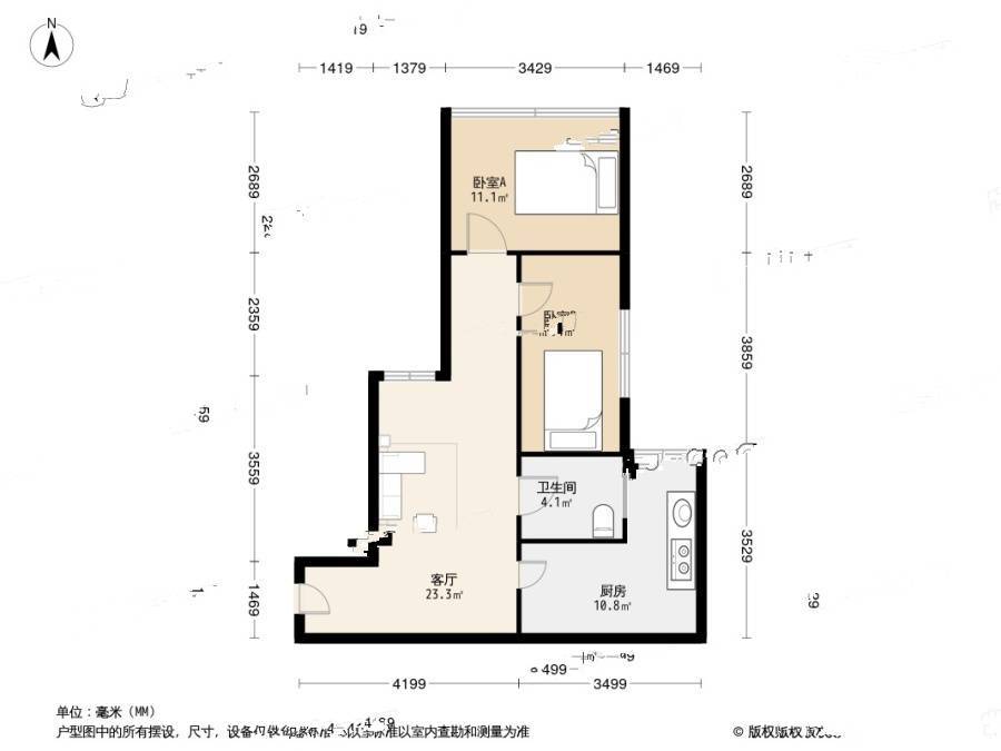 阳光青城2室1厅1卫41㎡户型图