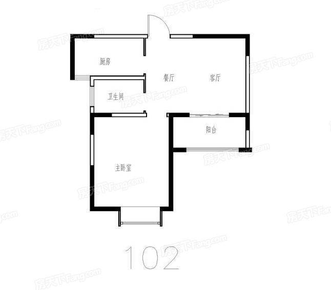 龙山公寓1室2厅1卫60㎡户型图