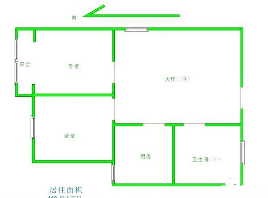 南湾营2室1厅1卫65㎡户型图