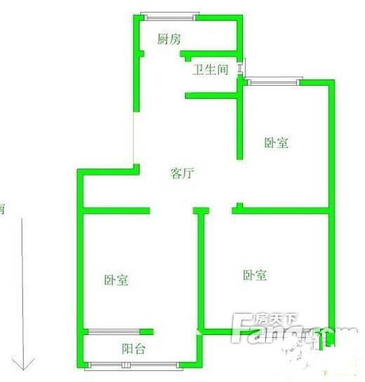 狗耳巷小区3室1厅1卫80㎡户型图