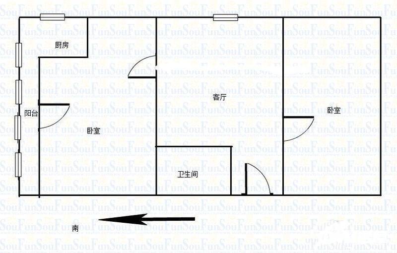 祁家桥住宅2室1厅1卫43㎡户型图