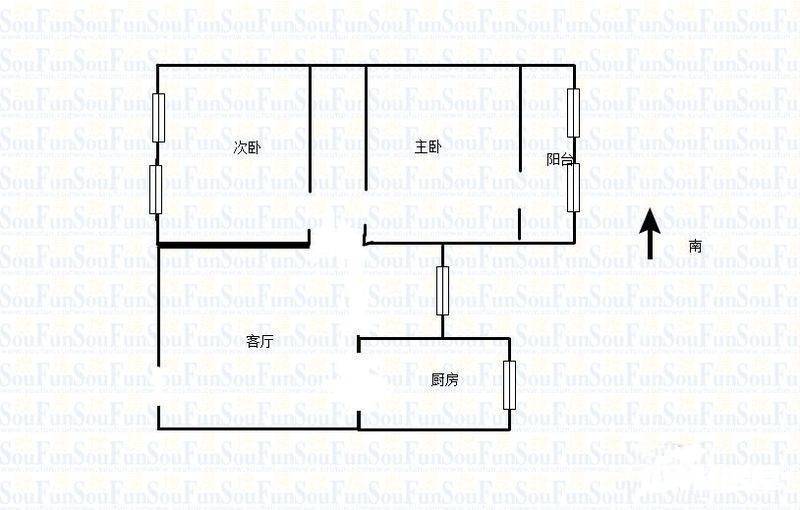 北京西路76号2室1厅1卫59㎡户型图