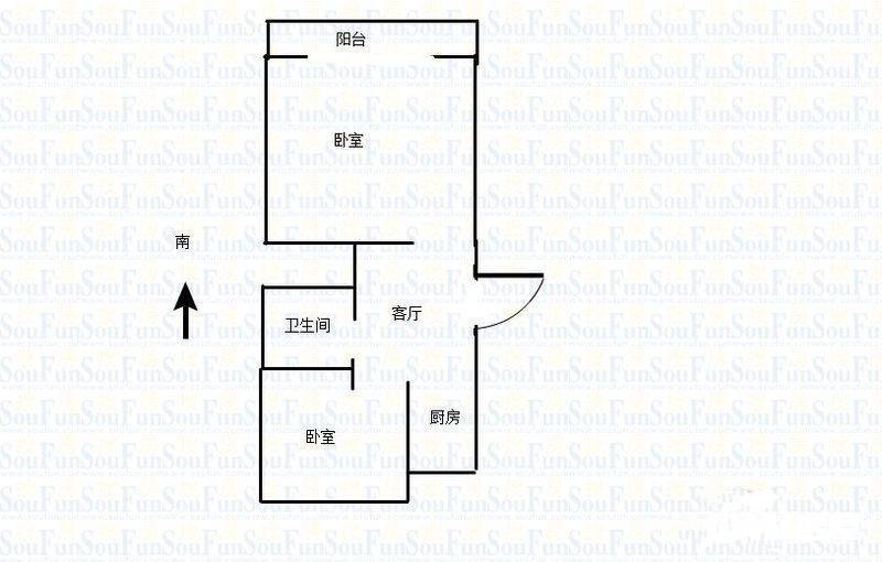 东妙峰庵住宅2室1厅1卫62㎡户型图