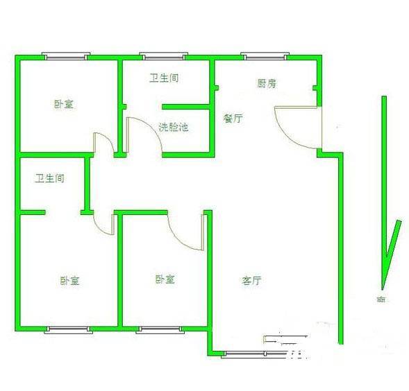 雨花机电花园3室2厅2卫125㎡户型图