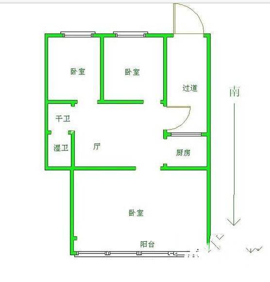 江苏路住宅3室1厅1卫75㎡户型图