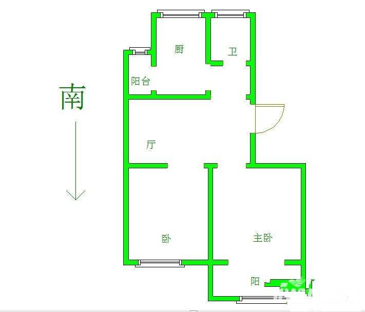 古平岗住宅2室1厅1卫70㎡户型图