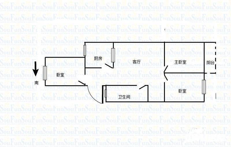 二板桥住宅3室1厅1卫71㎡户型图