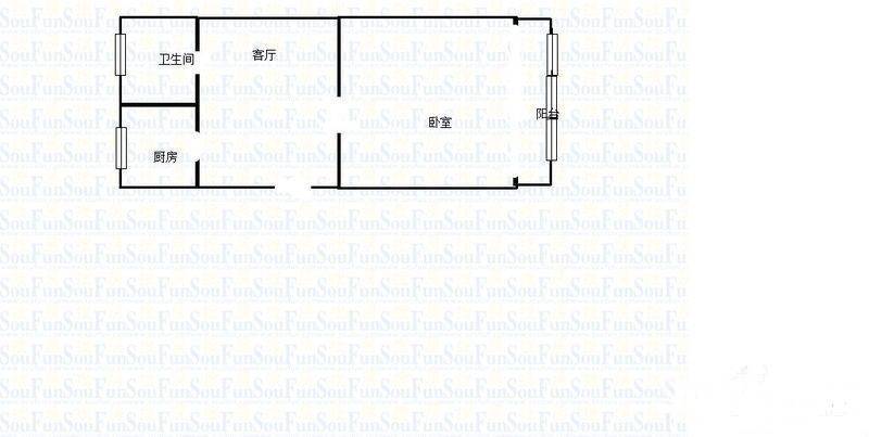 银龙花园1室1厅1卫43㎡户型图