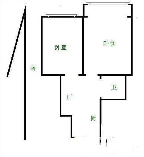 蓝旗街1-57号2室1厅1卫51㎡户型图