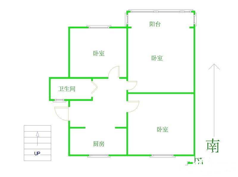 蓝旗街1-57号3室1厅1卫74㎡户型图