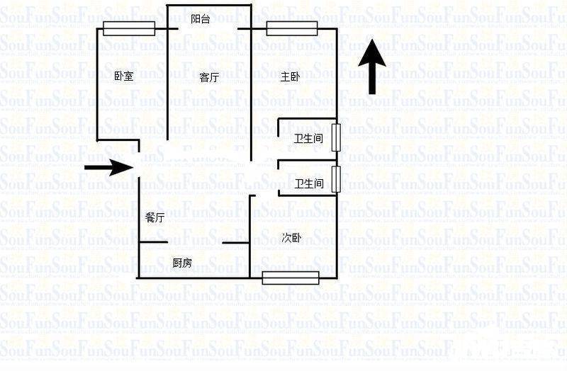 御水湾花园3室2厅2卫110㎡户型图