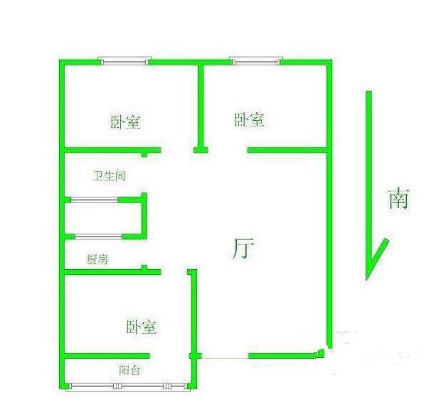 钓鱼巷住宅3室1厅1卫65㎡户型图