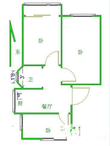 钓鱼巷住宅3室1厅1卫65㎡户型图