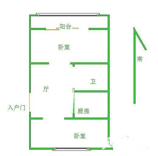 钓鱼巷住宅2室1厅1卫52㎡户型图