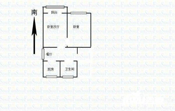 钓鱼巷住宅2室1厅1卫52㎡户型图