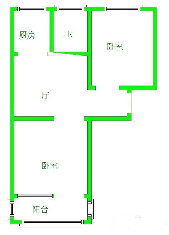 白下二条巷2室1厅1卫56㎡户型图