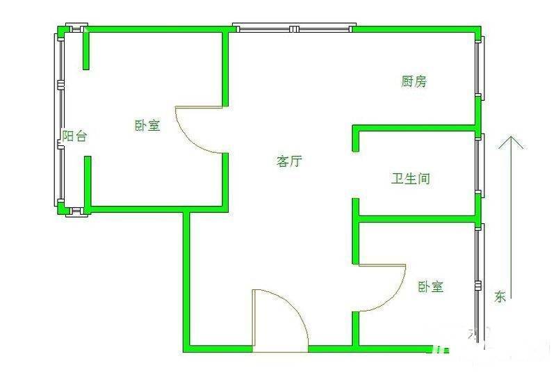 白下二条巷2室1厅1卫56㎡户型图