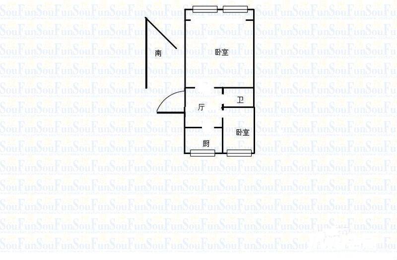 五塘村2室1厅1卫47㎡户型图