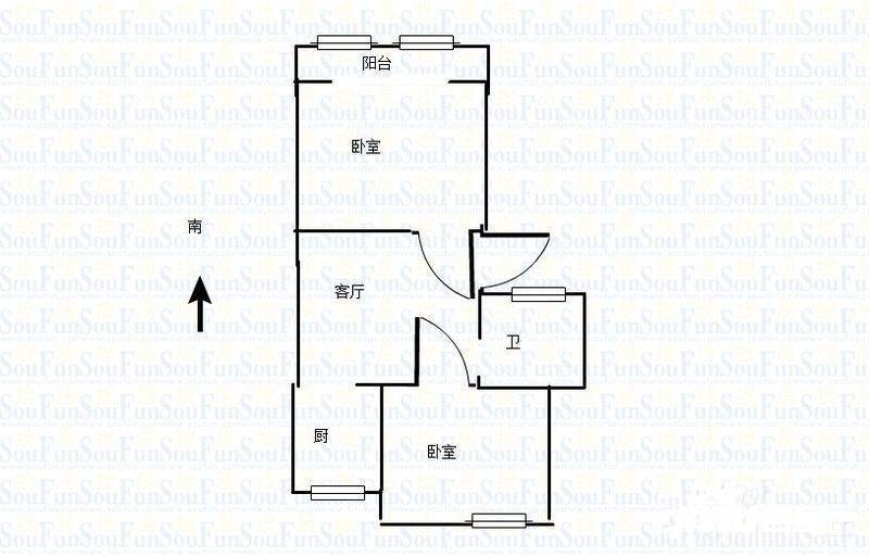 五塘村2室1厅1卫47㎡户型图