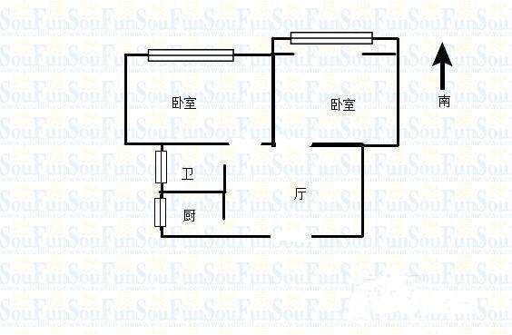 弓箭坊2室1厅1卫72㎡户型图