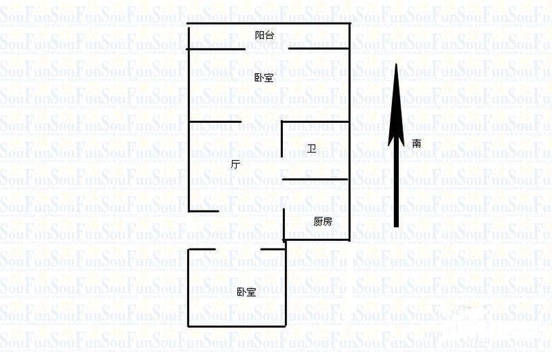 霞光里2室1厅2卫53㎡户型图