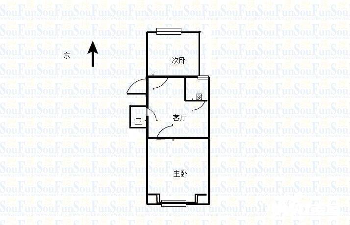 五塘村88号2室1厅1卫66㎡户型图