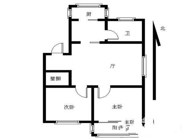 中青大厦公寓2室1厅1卫74㎡户型图