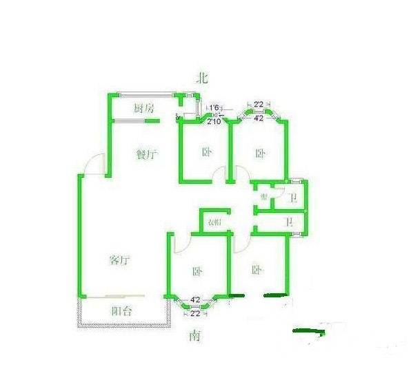 西苑新寓4室2厅2卫107㎡户型图