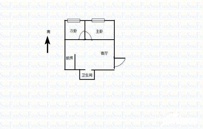 罗汉巷住宅2室1厅1卫60㎡户型图