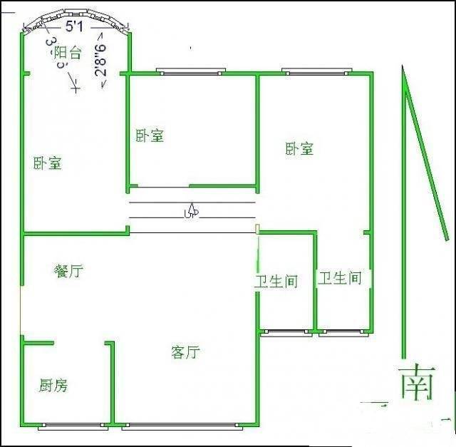 清新家园3室2厅1卫129㎡户型图