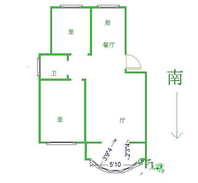 清新家园2室2厅1卫91㎡户型图