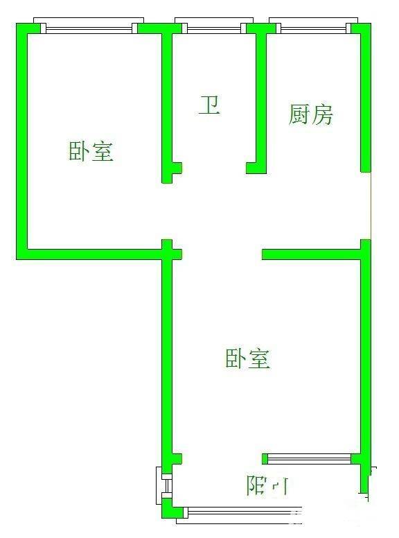 苜军路住宅2室1厅1卫50㎡户型图