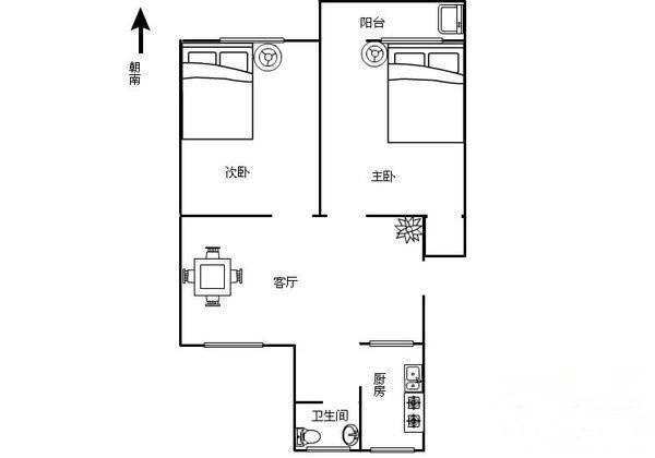 芙阁路住宅2室1厅1卫45㎡户型图