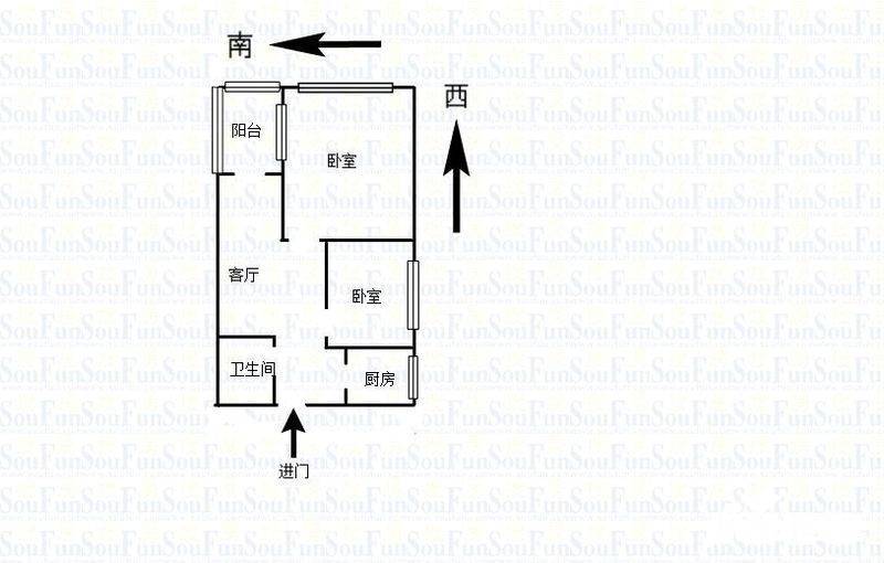 普华巷住宅2室1厅1卫56㎡户型图