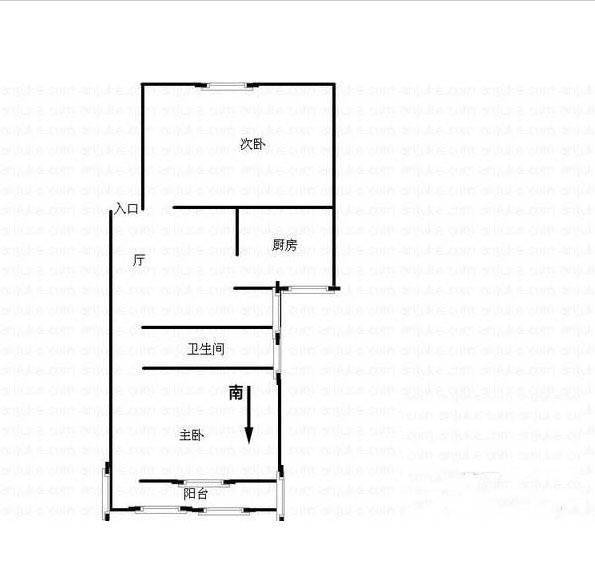 岗虹苑2室1厅1卫53㎡户型图