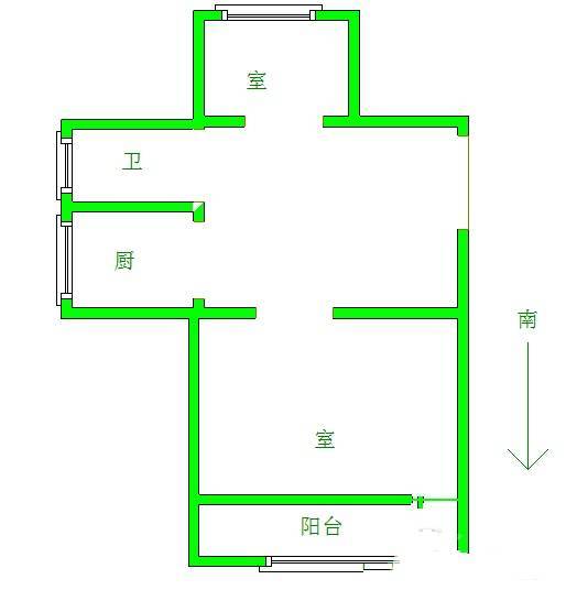 岗虹苑2室1厅1卫53㎡户型图