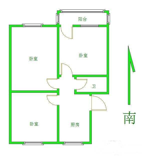 碑亭巷小区3室1厅1卫67㎡户型图