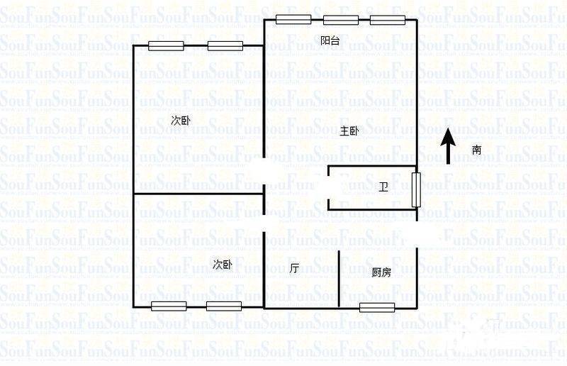 碑亭巷小区3室1厅1卫65㎡户型图