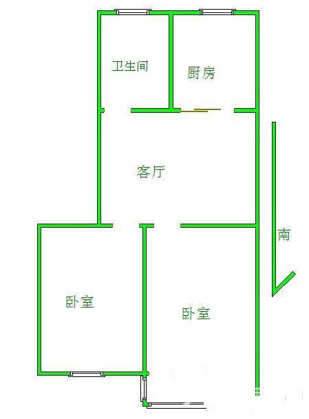 一枝园2室1厅1卫58㎡户型图